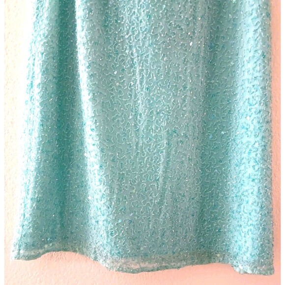 Vintage Lawrence Kazer Teal Aqua Beaded Silk Midi Skirt Sz S 80s 90s Eveningwear - Picture 8 of 16